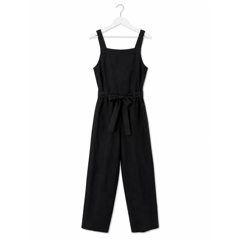 Reformation Black Linen Blend Wide Leg Jumpsuit Square Neck Sleeveless Size XS